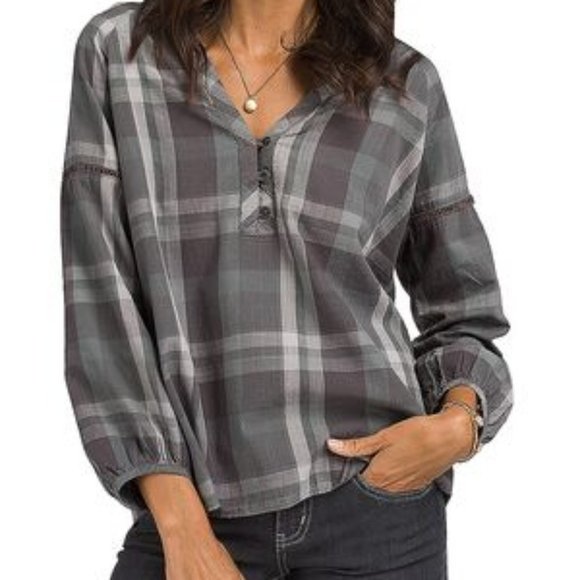 Prana Tops - PRANA Elena Plaid Henley Long-Sleeve Top XL